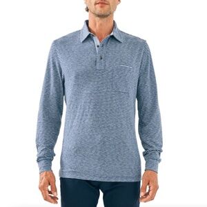 FAHERTY Stripe Long Sleeve Luxe Organic Cotton Polo - size Medium